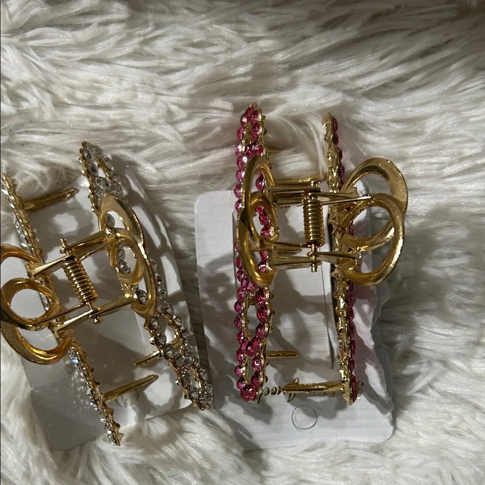 Fashion Jewelry Gold and Pink Rhinestone Hair Clips - Picture 4 of 5